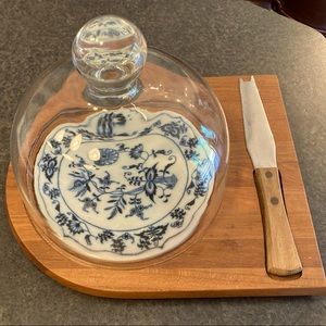 SOLD!! Vintage marble and teak cheeseboard with knife